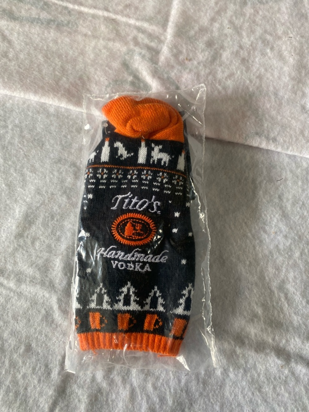 NWT Tito’s Handmade Vodka Bottle Ugly Sweater Koozie Black & Orange 2019